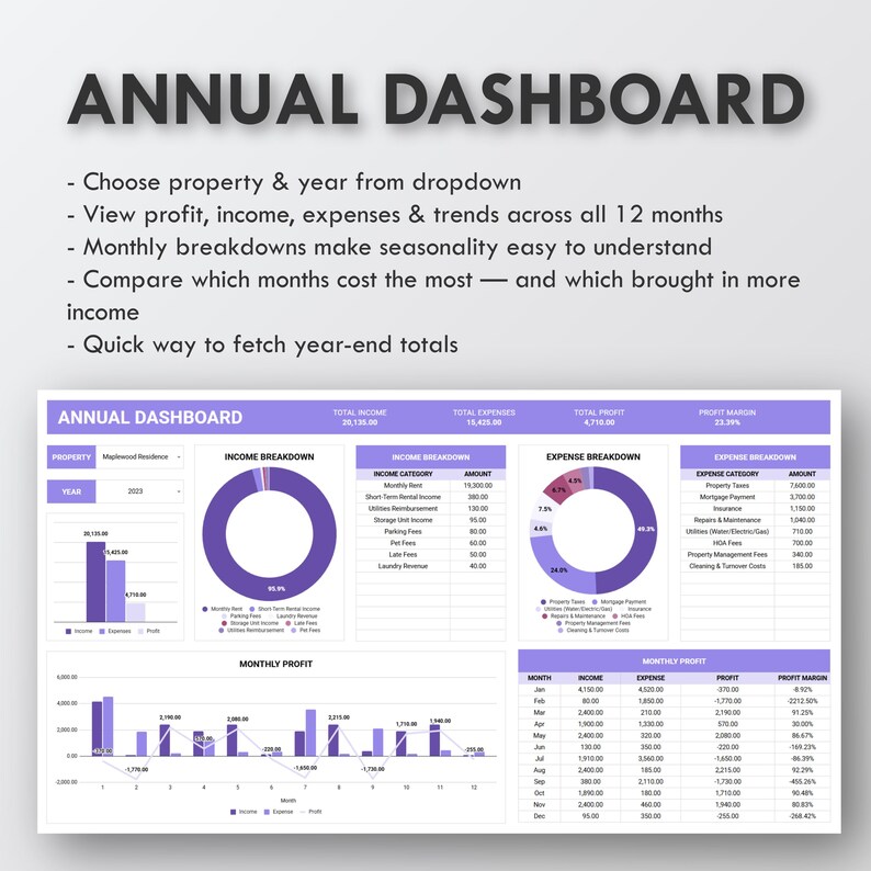 Rental Property Tracker Landlord Spreadsheet Property Income and Expense Tracker Rental Bookkeeping Rental Property Template Rent Payment image 4