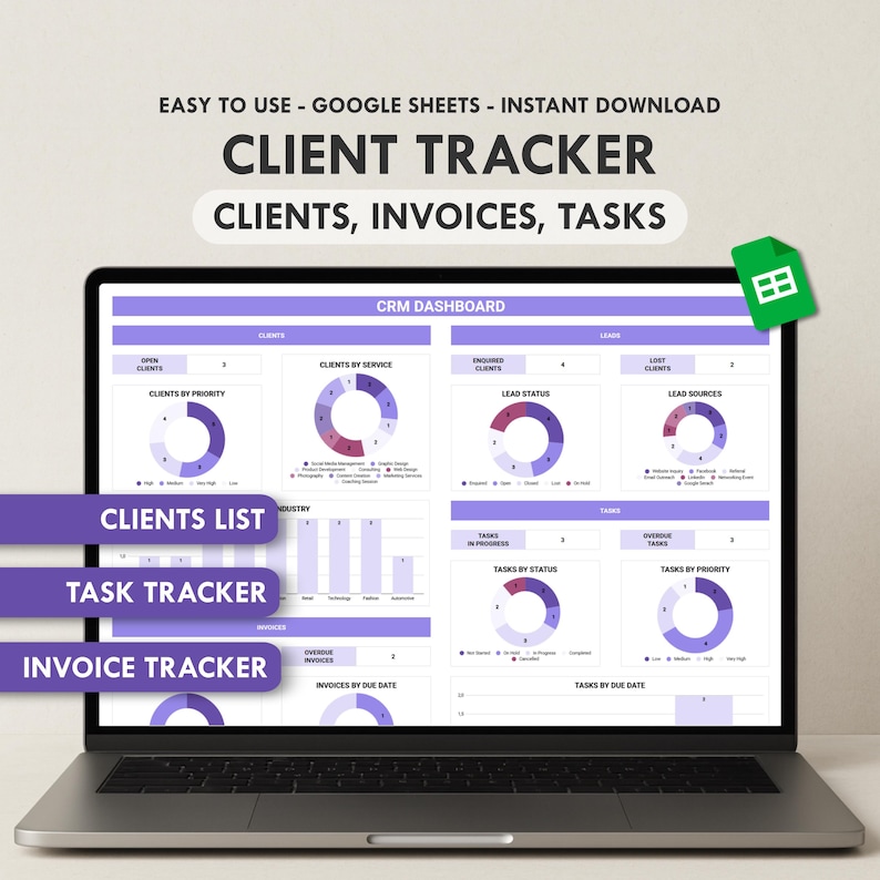 Client Tracker Spreadsheet Task Tracker Customer CRM Dashboard Google Sheets & Excel Small Business Contact Manager Customer Database Project Tracker Client Tracker Google Sheets Template CRM Tracker Task Tracker and Communication Log for Customer and Lead Management Client Management Spreadsheet Tracker Small Business Spreadsheet Template Google Sheets Customer CRM Client Planner Client Management Client Tracker & Management for Small Businesses