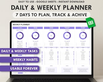 Weekly Planner Daily Schedule Planner Spreadsheet Daily Task Tracker To Do List Daily Checklist Template Habit Tracker Google Sheets