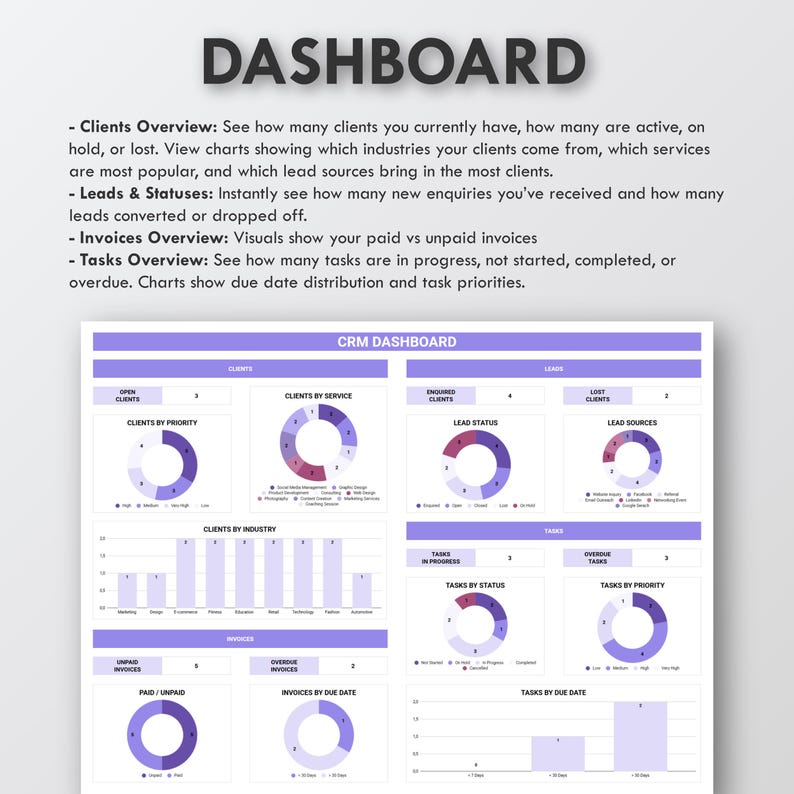 Client Tracker Spreadsheet Task Tracker Google Sheets Template CRM Dashboard Invoice Tracker Lead Management Customer CRM Client Planner Bild 5