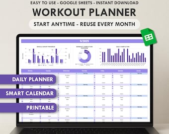 Workout Planner Google Sheets Exercise Tracker Spreadsheet Fitness Tracker Gym Checklist Weightlifting Planner Gym Spreadsheet Exercise Log