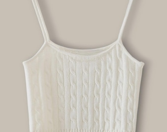 Camisola de punto acanalado con tirantes finos / Top corto ajustado sin costuras / Camiseta interior minimalista con capas / Chaleco para mujer