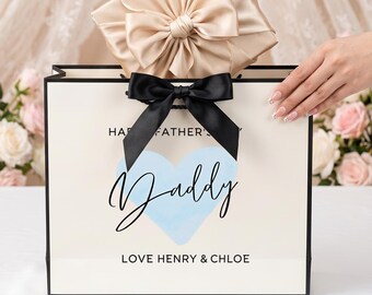 Sac cadeau fête des pères avec prénom personnalisé | Sac en papier cadeau personnalisé anniversaire papa | Sac cadeau réutilisable pour papa