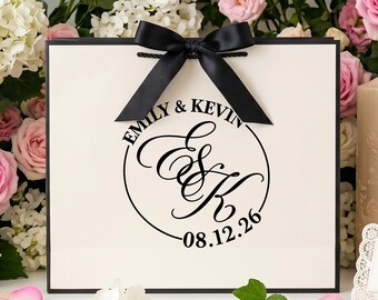 Sacs de bienvenue de mariage personnalisés avec noms et date Sacs de cadeaux élégants personnalisés pour mariage à destination de l'hôtel