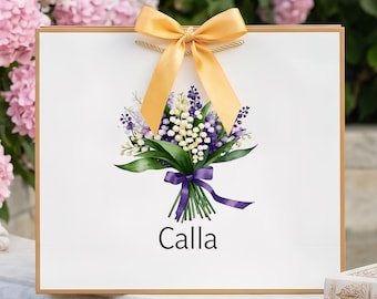 Custom Floral Gift Bag – Personalized Name, Flower Pattern, for Friend, Family, Partner – Wedding, Engagement, Party Favor Bag