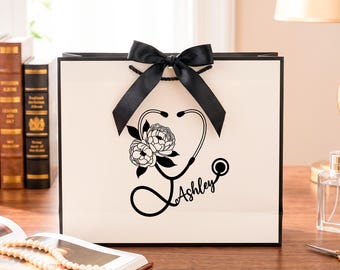 Stethoscope with Flowers Custom Tote Bag, Doctor Gift, Nurse Gift, Personalized Gift, Graduation Gift, Med Student Bag, Physician assistant