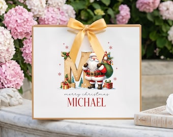 Personalized Christmas Gift Bag, Custom Santa Name Bag, Monogram Holiday Gift Wrap Bag, Christmas Gift For Kids And Family