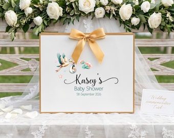 Sac cadeau personnalisé pour baby shower Cigogne | Sac cadeau pour baby shower neutre en matière de genre | Souvenir d'un sac boutique personnalisé | Sac cadeau pour bébé