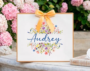 Sac cadeau floral personnalisé avec poignées - Mariage de bienvenue, demande en mariage de demoiselle d'honneur, sac cadeau de douche nuptiale fleurs sauvages