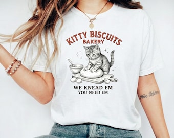 Maglietta Kitty Biscuits Bakery / Illustrazione grafica vintage di un gatto