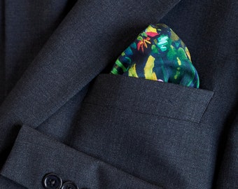 Painted Jungle in Green - 100% Cotton Pocket Square