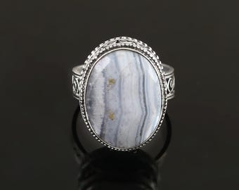 Blue Opal Gemstone Ring 925 Sterling Silver Handmade Ring Vintage Jewelry