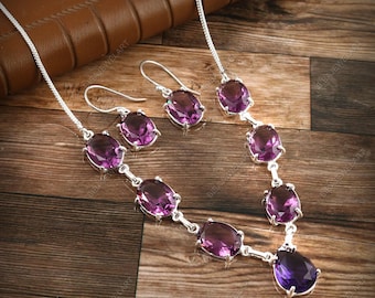 Amethyst Sterling Silver Necklace & Earring Set • Handmade February Birthstone Jewelry