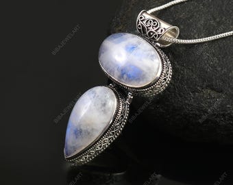 Handmade Natural  Rainbow Moonstone Pendant: Handmade 925 Sterling Silver Jewelry Gift For Her