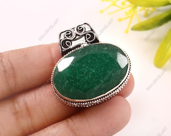 Green Onyx Faceted Oval Pendant Handmade 925 Sterling Silver Jewelry
