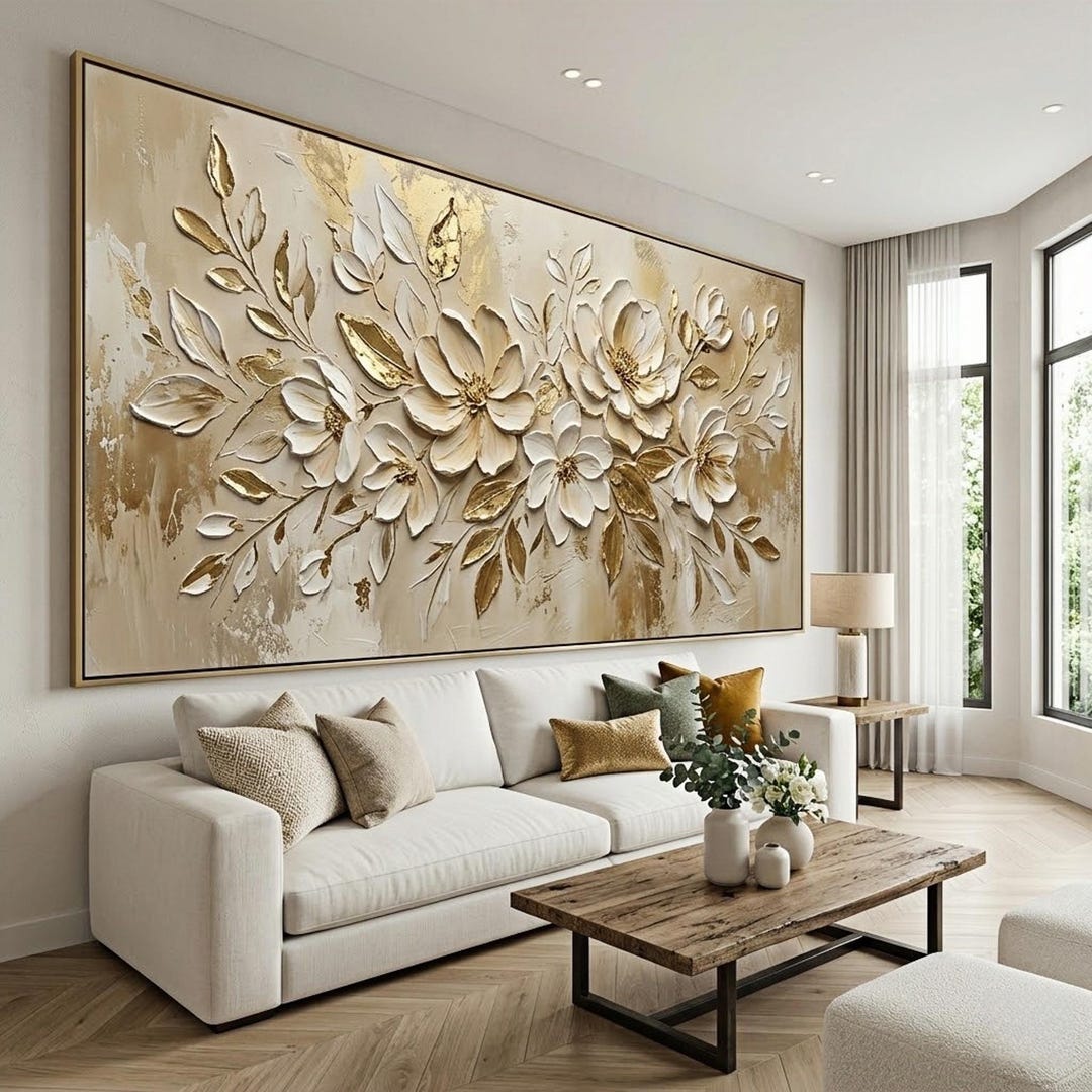 3D Floral Oil Painting on Canvas, Heavy Impasto White Flower Wall Art ...