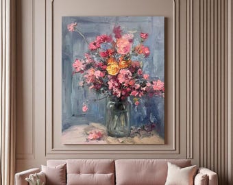 Original Oil Painting Textured Floral Wall Art Impasto Bouquet Modern Flower Still Life Hand Painted Canvas Art