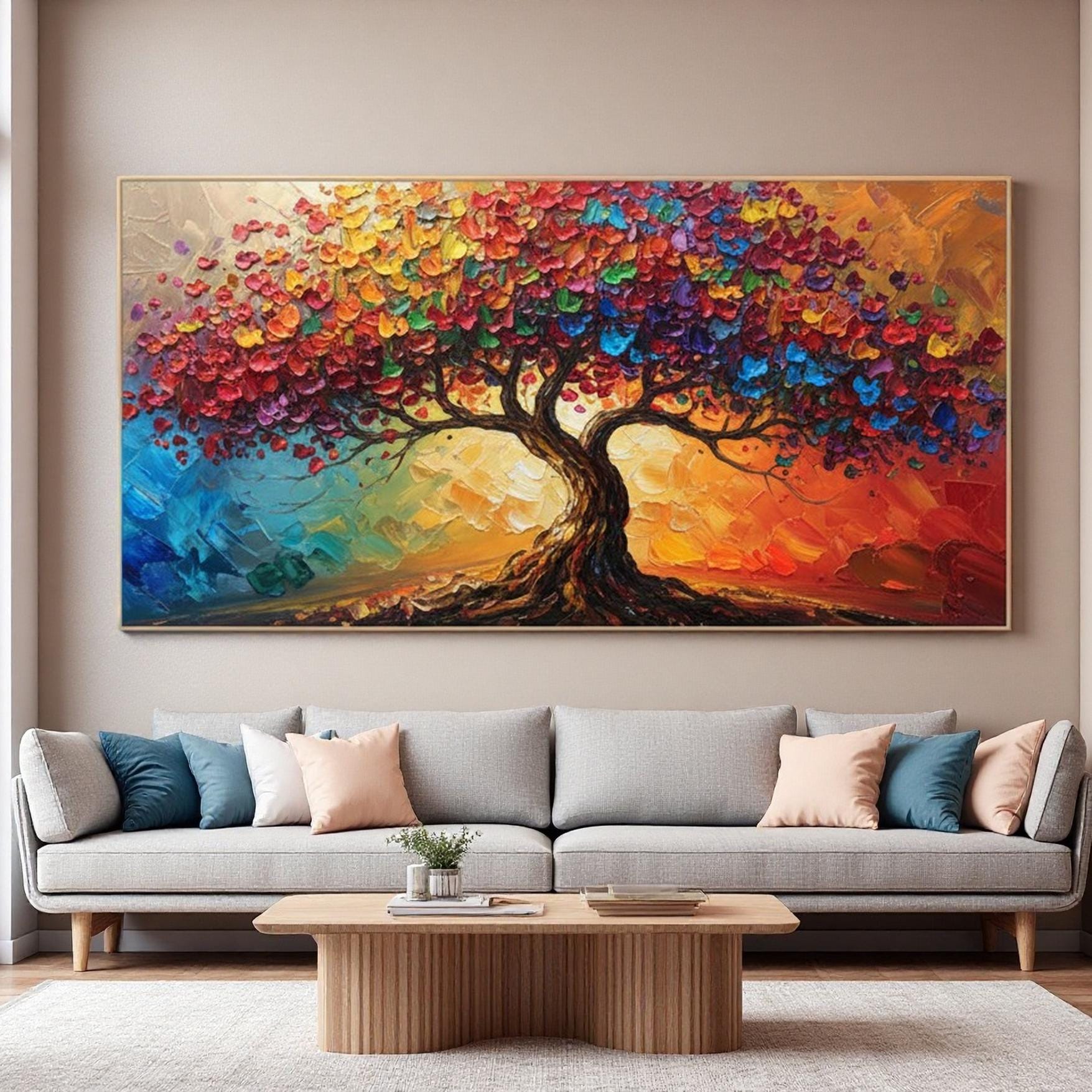 Original Vibrant Impasto Tree of Life Oil Painting on Canvas, Large ...