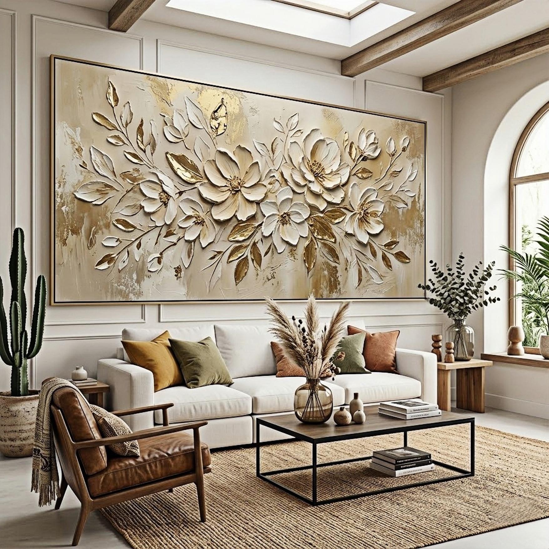 3D Floral Oil Painting on Canvas, Heavy Impasto White Flower Wall Art ...