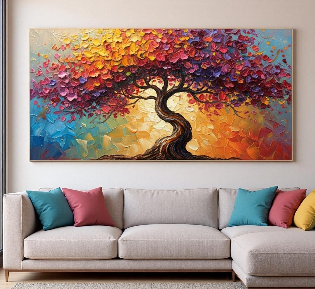 Original Textured Tree of Life Oil Painting on Canvas, Vibrant Large ...
