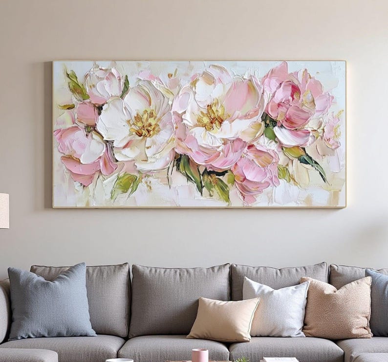 Large Abstract Flower Oil Painting on Canvas, Textured Floral Wall Art ...