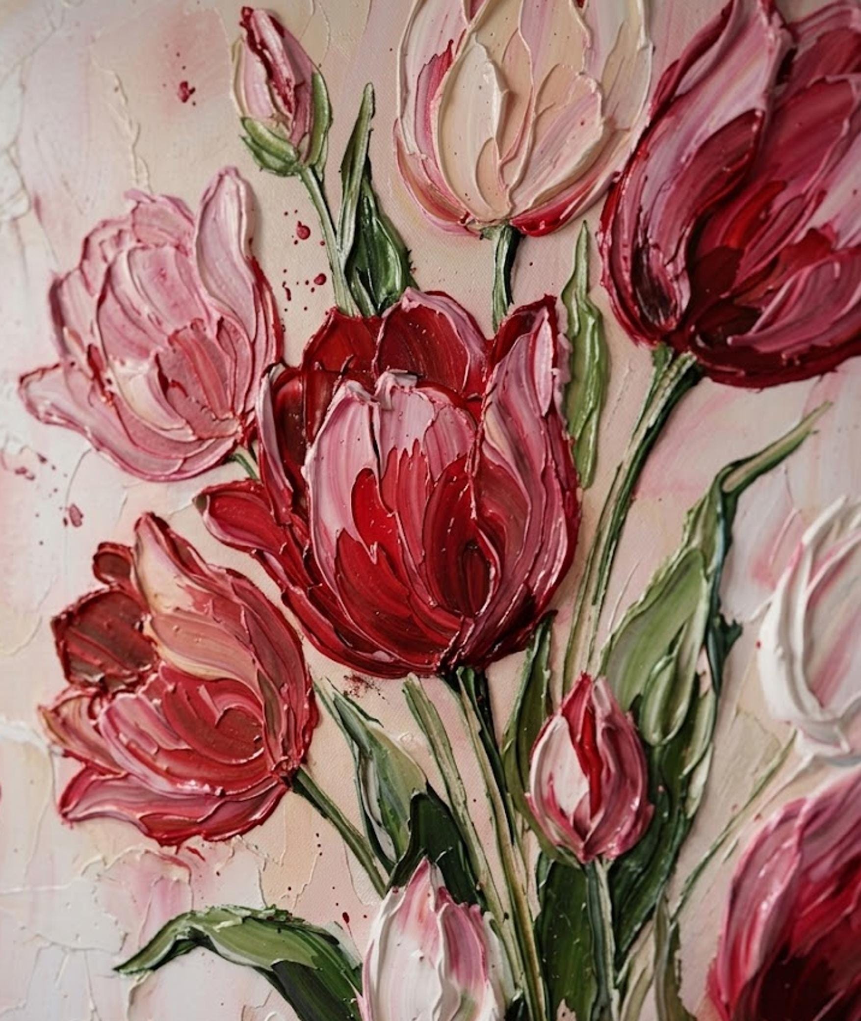 Large 3D Impasto Tulip Oil Painting on Canvas, Textured Floral Wall Art ...