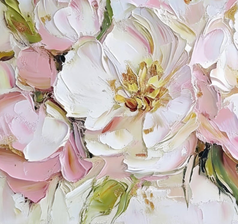 Large Abstract Flower Oil Painting on Canvas, Textured Floral Wall Art ...