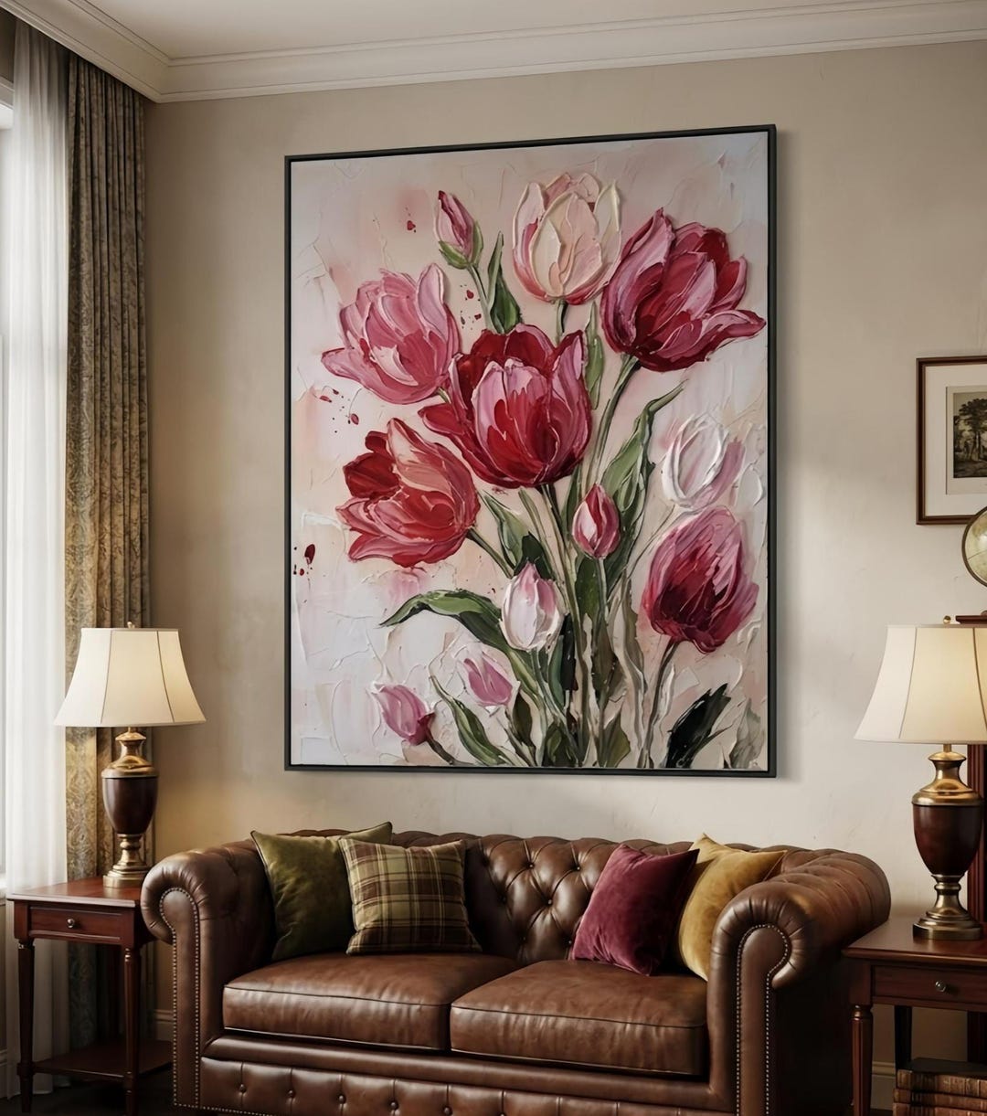 Large 3D Impasto Tulip Oil Painting on Canvas, Textured Floral Wall Art ...