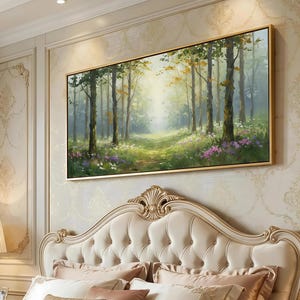 Large Forest Path Painting, Original Wildflower Landscape Art, Sunlit Woodland Scene with Wildflowers, Green Tree Painting for Living Room image 8