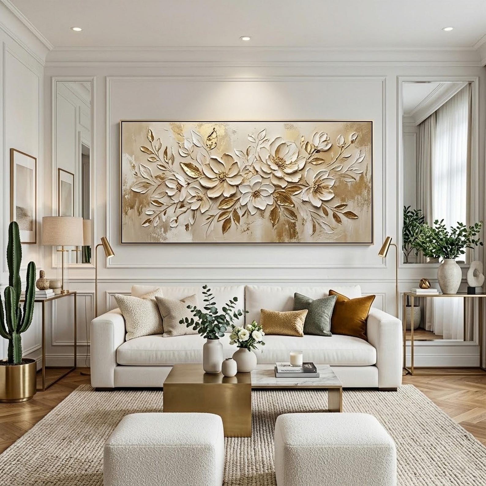 3D Floral Oil Painting on Canvas, Heavy Impasto White Flower Wall Art ...