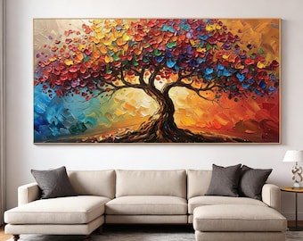 Original Vibrant Impasto Tree of Life Oil Painting on Canvas, Large Abstract Colorful Tree Art, Modern Abstract Landscape Wall Decor