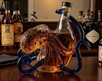 Decanter per whisky in vetro a forma di polpo da 350 ml, bottiglia per liquori nautica, decorazione da bar ispirata all'oceano, regalo per gli amanti del whisky