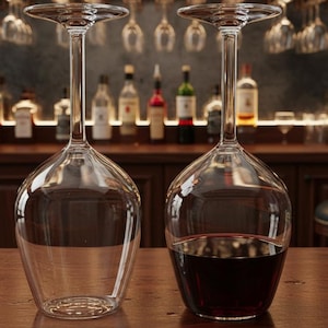 Ett inverterat vinglas – Upp och nervända cocktailglas, optisk illusion barglas, modern glaspresent