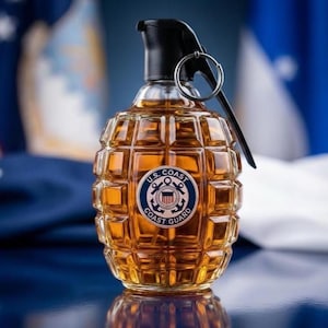 Granatenförmiger Glasflachmann – Taschenflasche mit Emblem der US-Küstenwache, taktischer Schnapsflachmann