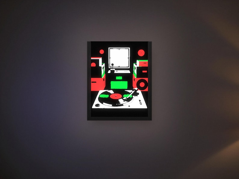 Retro Turntable and Records Light Box | LED Wall Mounted Shadow Box ...