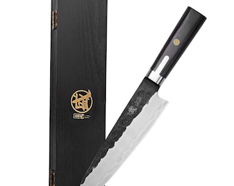Custom Engraved Japanese Gyuto Knife, Personalized Hand Forged S301 Powder Steel Chef Knife, 205mm Hammered Kitchen Knife Gift Box Ready