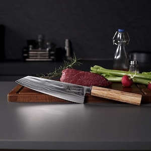Kiritsuke kockkniv, 129 lager damaskus CPM S35VN pulverstål, handsmidd japansk kökskniv för skivning, trimning