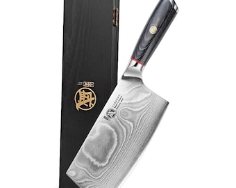 Op maat gegraveerd damascushakmes, Japans koksmes 7 inch, handgesmede vleeshakmes, groentehakmes, gepersonaliseerd cadeau voor hem vader