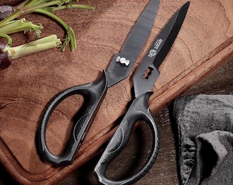 Japanse keukenschaar, zwart titaniumverguld, microgekartelde rand