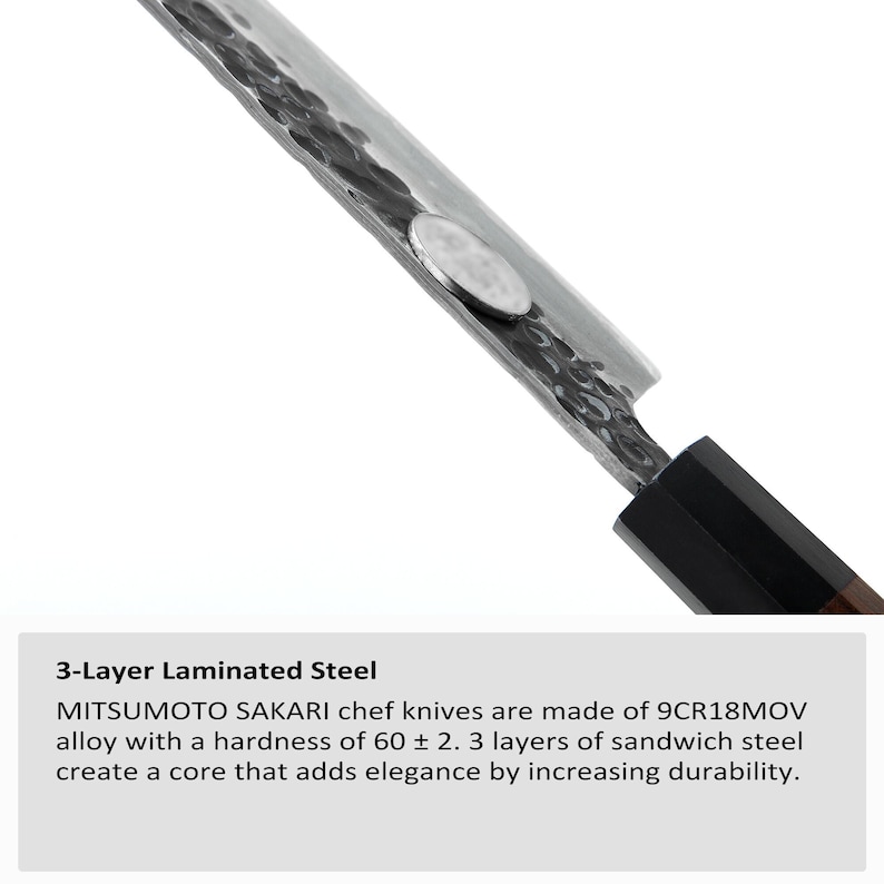 Hand Forged 8-inch Gyuto Chef Knife, High Carbon Steel, Rosewood Handle image 7