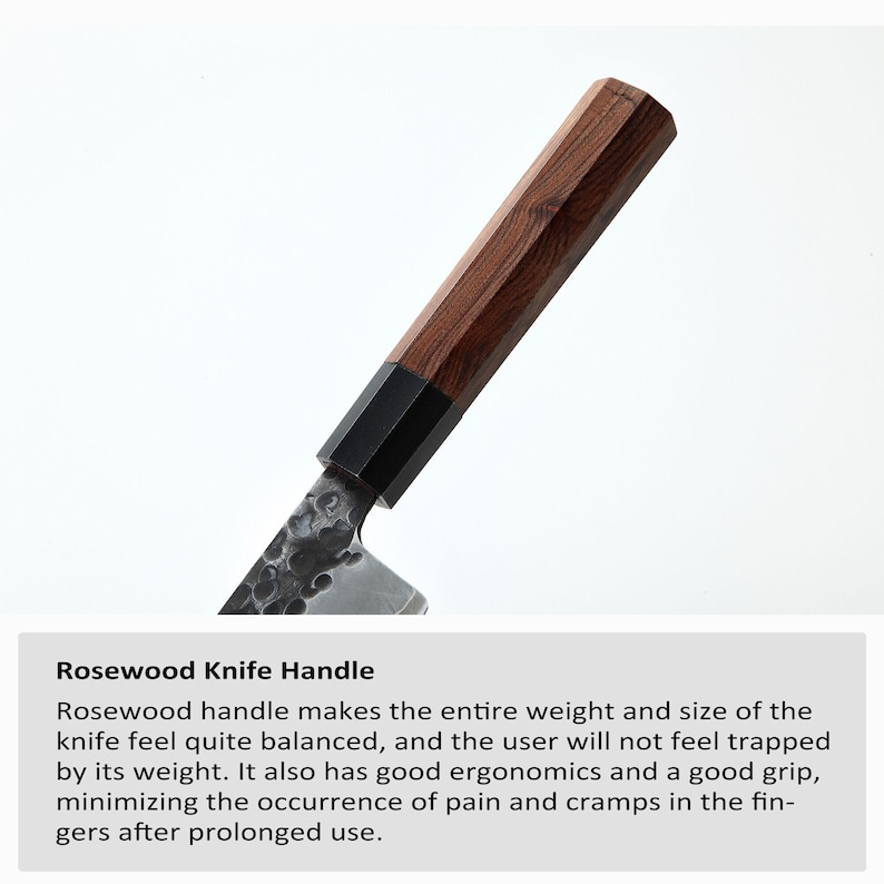 Hand Forged 8-inch Gyuto Chef Knife, High Carbon Steel, Rosewood Handle image 6