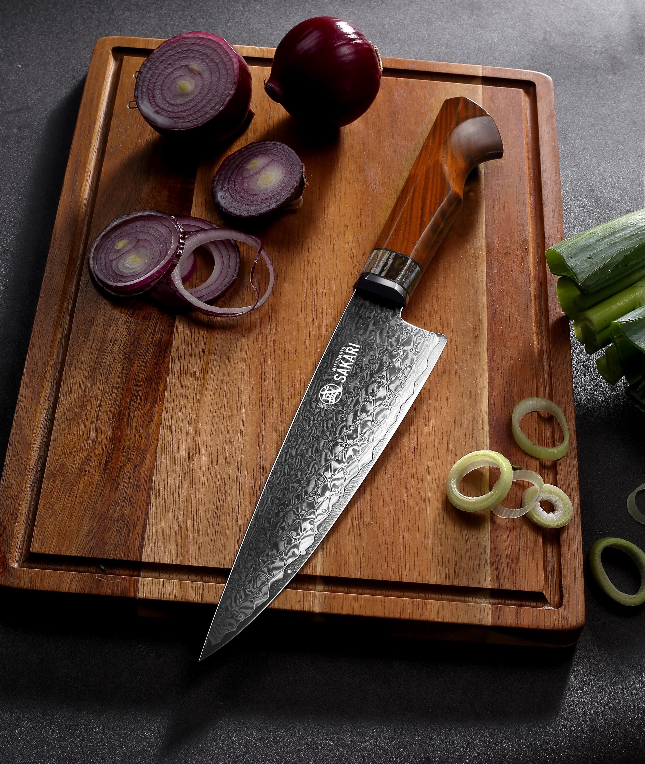 Hand-Engraved Custom Spg2 Damascus Chef Knife 10/8/6"