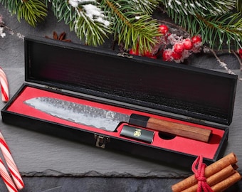 Cuchillo de chef Santoku de 18 cm forjado a mano: acero japonés 9CR18MOV, mango de palisandro.