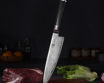 Personalized Japanese Chef Knife | Custom Engraved VG-Pro Damascus Gyuto | Mitsumoto Sakari | Culinary Gift for Him