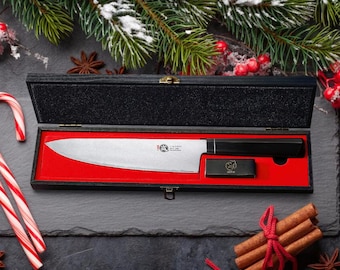 Personalized Japanese Chef Knife, VG-10 Damascus Steel, Custom Engraving (Anniversary Gift)