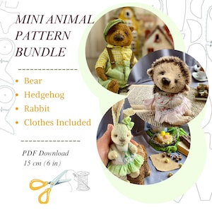 Teddy Bear Sewing Pattern Set, 15cm Animal Toys with Clothes (PDF Templates)