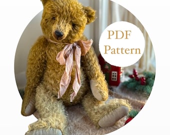 Patrón de costura clásico de oso de peluche grande de mohair • Oso de artista vintage (tutorial en PDF)