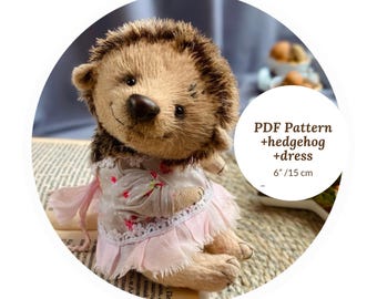 Hedgehog teddy sewing pattern PDF, artist soft toy design, printable template