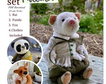 Teddy Animal Sewing Patterns 15cm: Panda, Rat, Fox with Clothes (PDF Pattern Set)