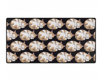 Sleeping Cat Pattern Desk Mat - Cat Illustration Mouse Pad Deskpad